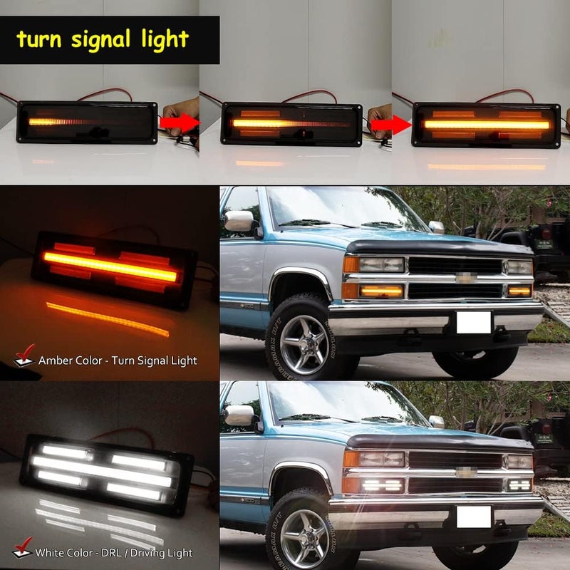 Tonsya For 1988-1998 GMC Chevy C/K Suburban 1500/2500/3500 Truck Front Turn Signal sequential Parking Lights & Daytime running lamps Smoked Lens - Image 5